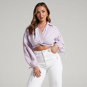 Showpo Mehna Twist Front Collared Blouse in Lilac
